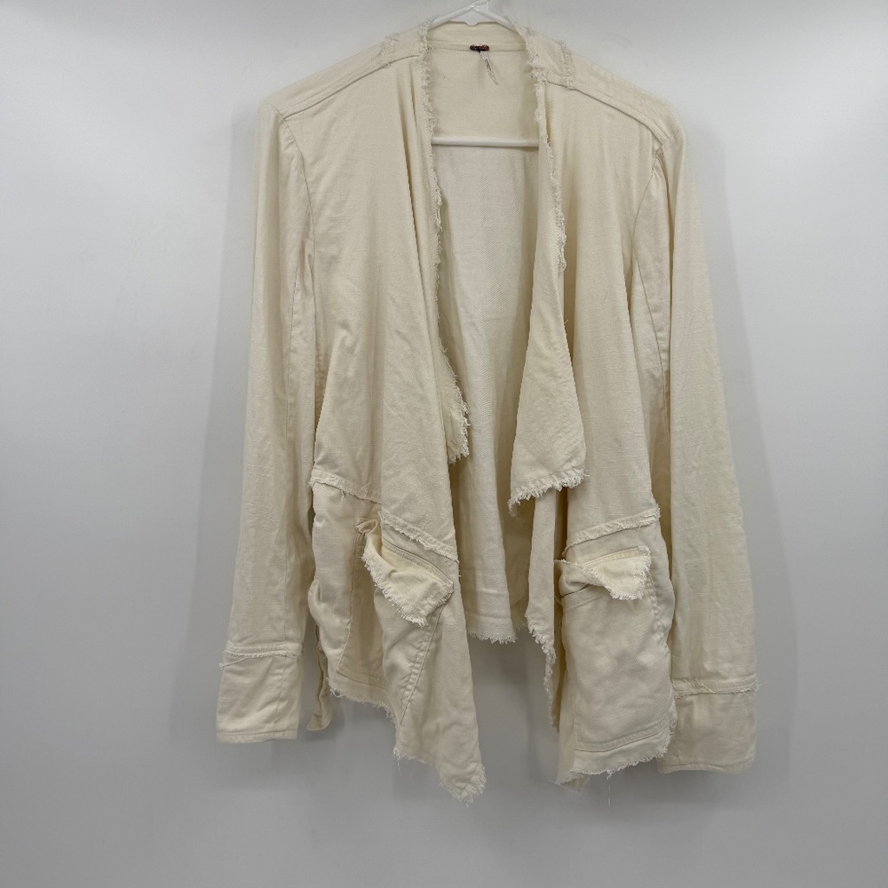 Free People Jacket Women Medium Ivory Rae Femme Linen Blend Waterfall Raw Hem